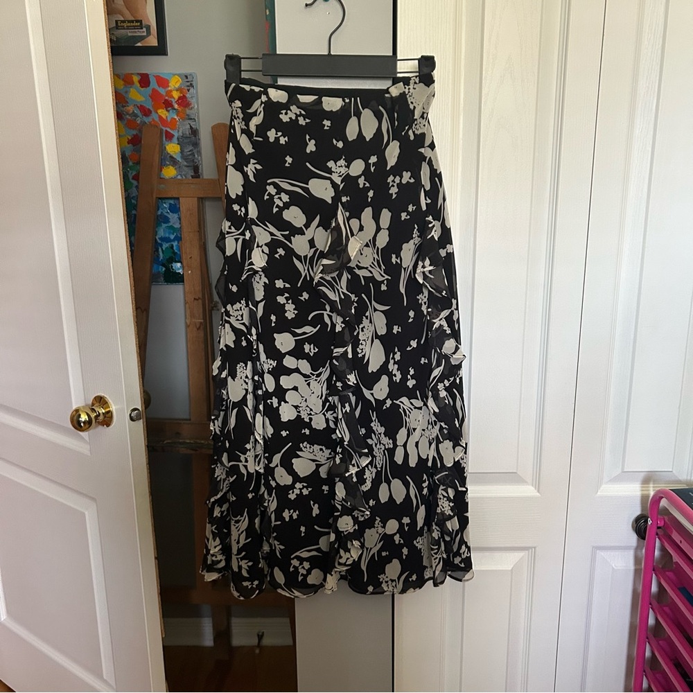 VINTAGE Chaps Black and White Floral Maxi Skirt